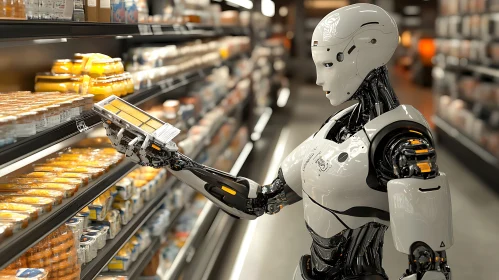 Futuristic Robot Shopping for Groceries