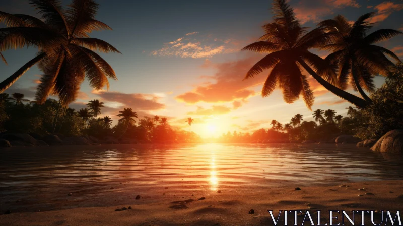 Captivating Sunset on a Tropical Island AI Image