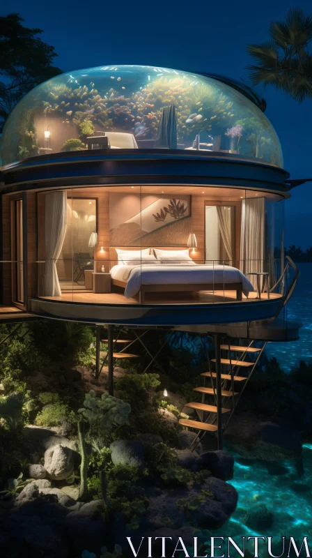 Captivating Underwater Hotels and Floating Bed in Realistic Depiction AI Image