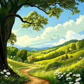 Idyllic Green Meadow Path Scene