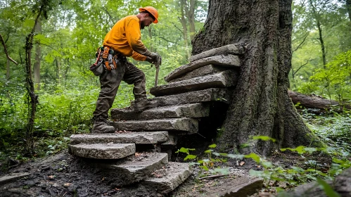 Building Stone Stairs to Tree