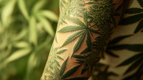 Botanical Cannabis Tattoo Close-Up