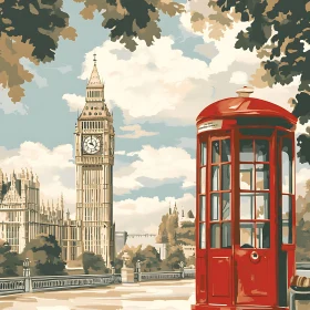 Iconic London Scene with Big Ben and Phone Booth