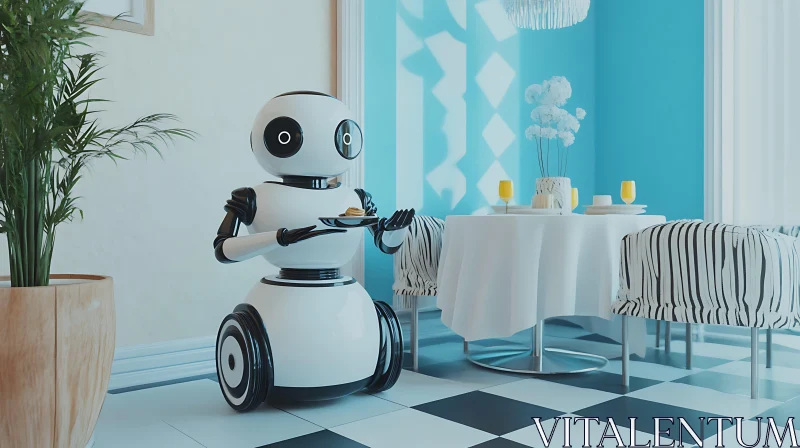 AI ART Modern Robot Waiter Serving Food