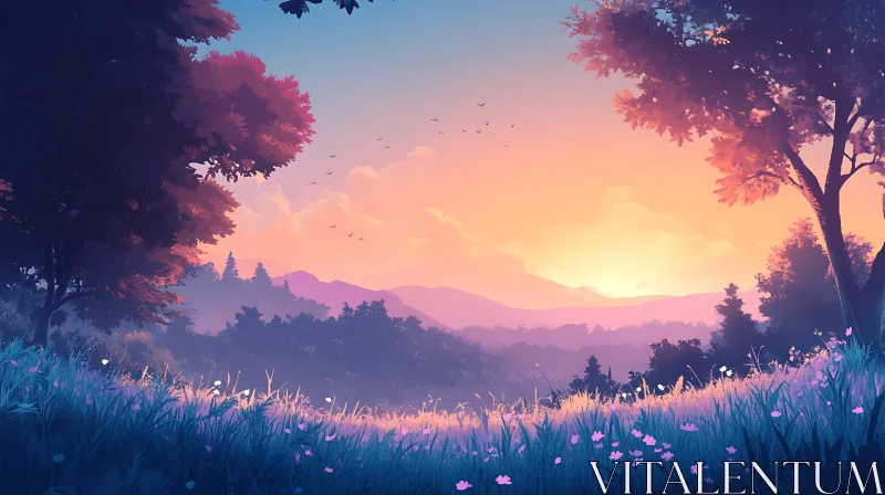 Tranquil Meadow at Twilight AI Image