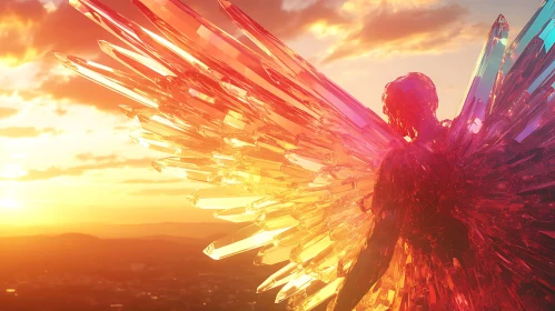 Angel with Crystal Wings at Sunset