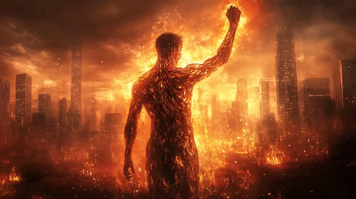 Fiery Figure in Apocalyptic City