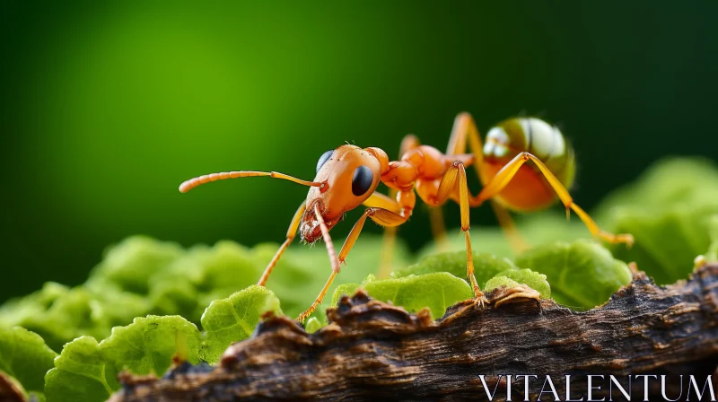 Realistic Portrait of Red Ant on Leaf AI Image