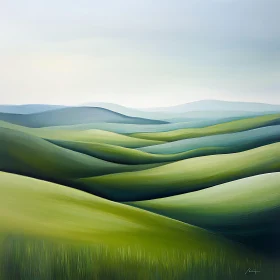 Serene Green Hills Landscape Painting