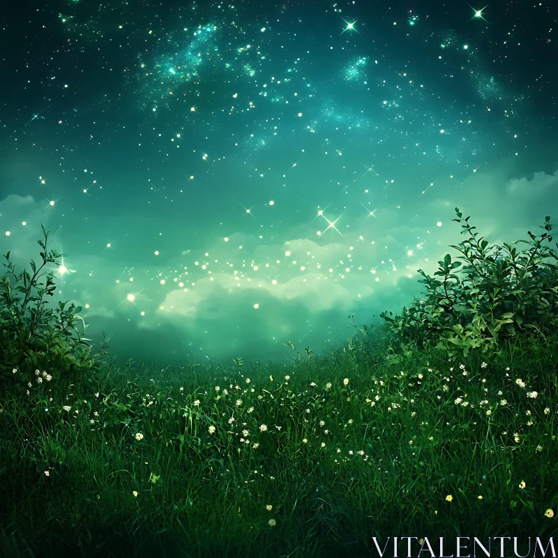 AI ART Starry Night Over Green Meadow