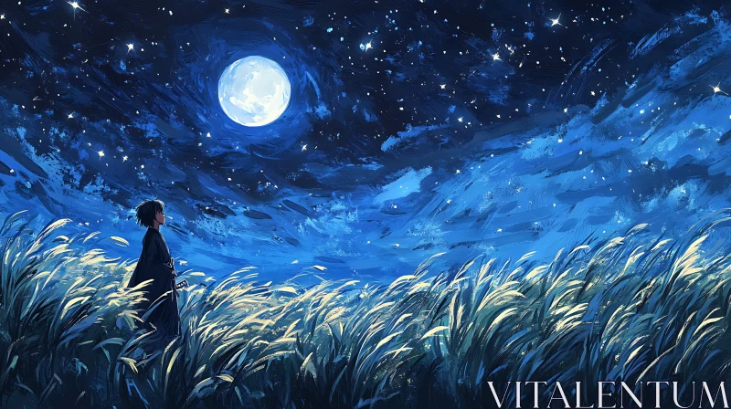 Serene Night Landscape with Figure AI Image