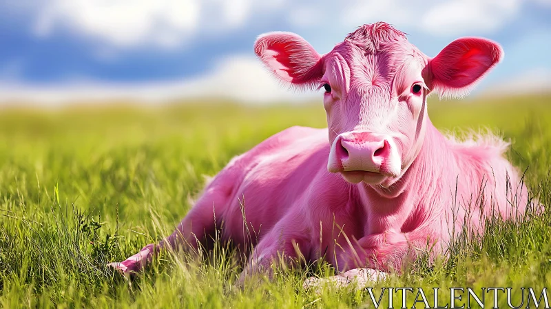 Roseate Cow in Verdant Field AI Image