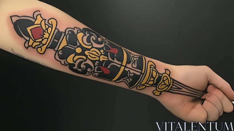 AI ART Detailed Sword Arm Tattoo Design