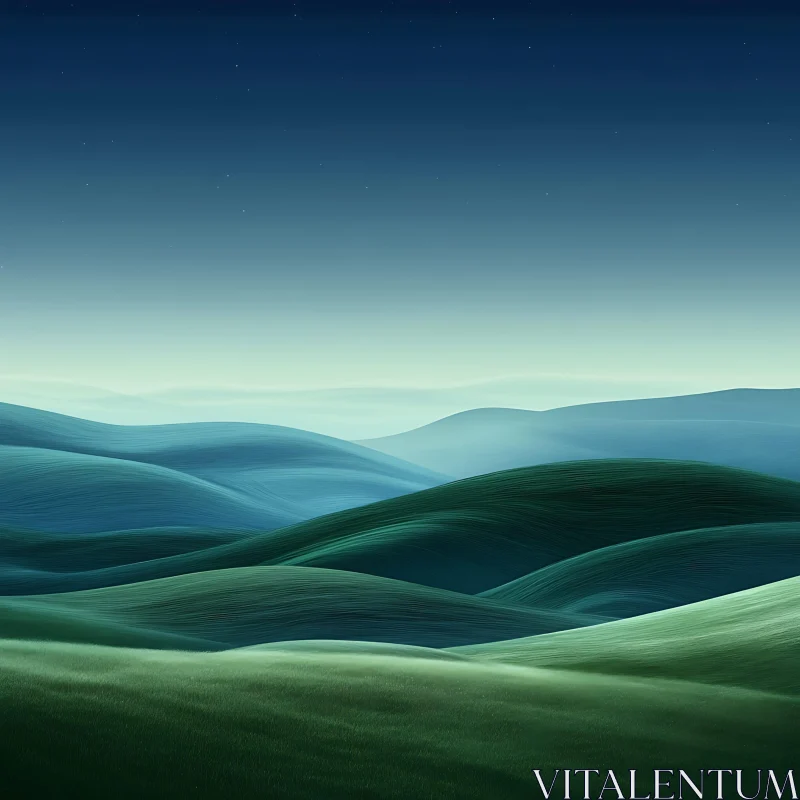 AI ART Peaceful Green Hills Landscape