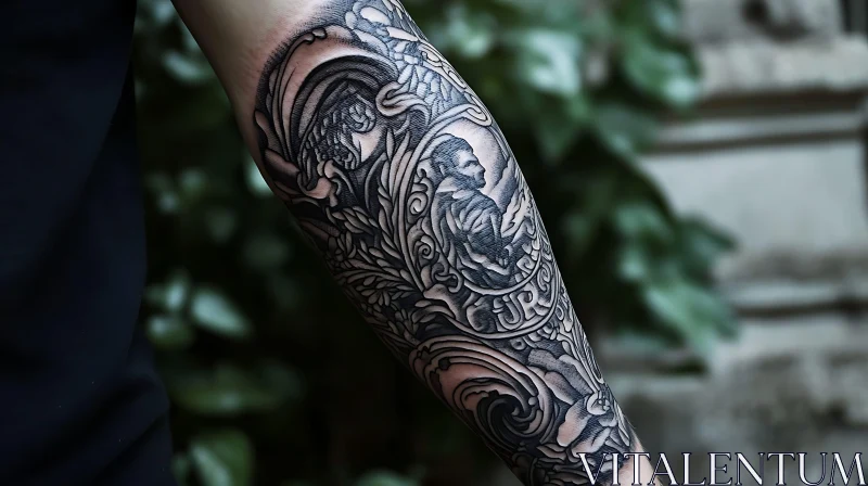 Detailed Arm Tattoo with Black Ink AI Image