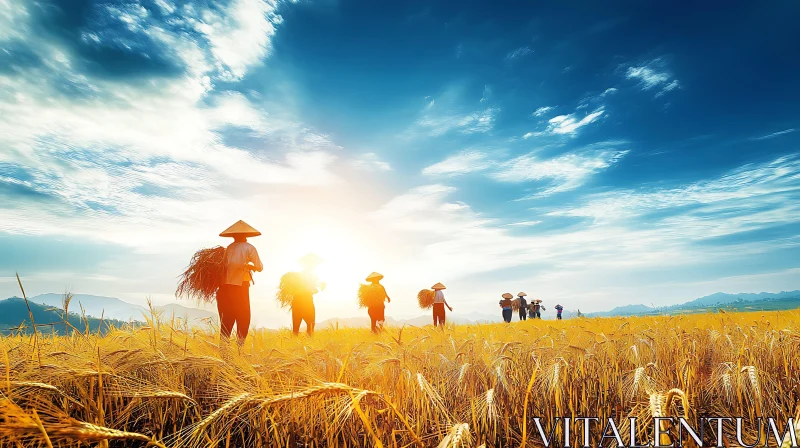 AI ART Farmers Harvesting Rice at Dawn