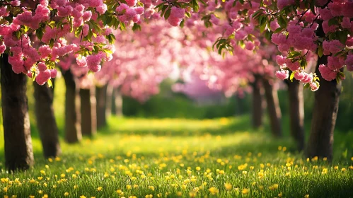 Spring Blossom Path with Yellow Flowers