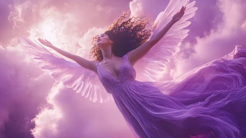 Angel Soaring in a Purple Sky