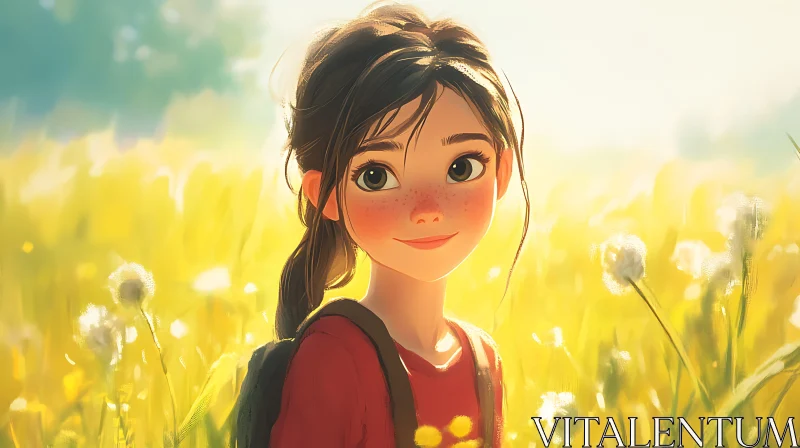 Young Girl in Sunny Meadow Art AI Image