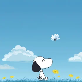 Cartoon Dog Gazing at Flower