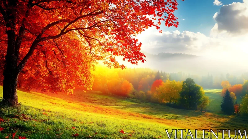 AI ART Golden Sunlight on Autumnal Hillside