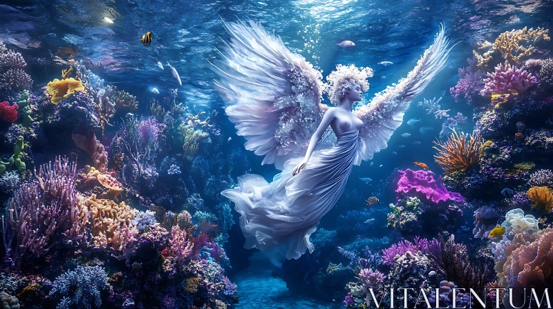 AI ART Underwater Angel Among Coral Reefs