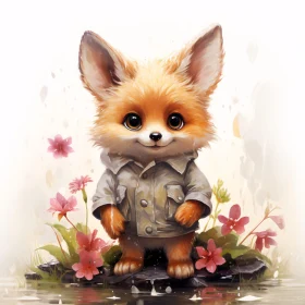 Enchanting Fox Portrait with Floral Accents