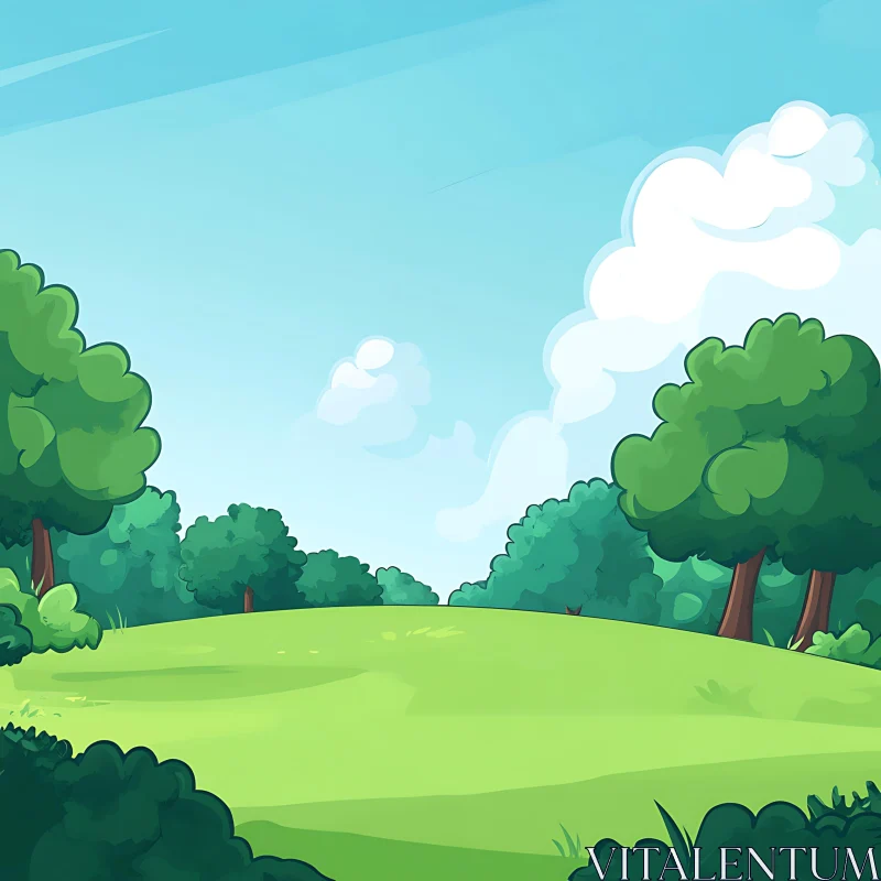 AI ART Cartoon Meadow with Trees and Sky