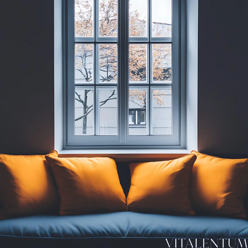 Serene Interior with Pillows and Window AI Image