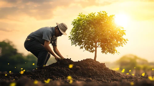 Man Planting Tree Sapling