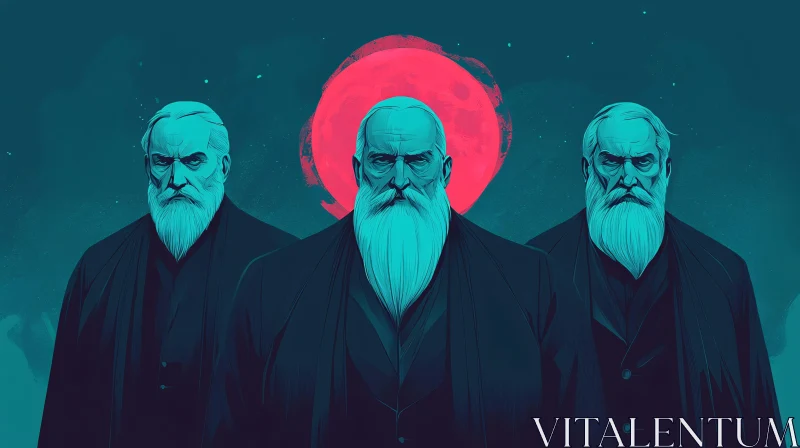 AI ART Men with white beards and red moon