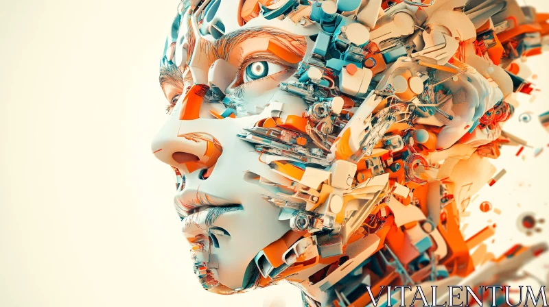 Cyborg Portrait with Mechanical Complexity AI Image