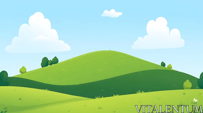 AI ART Cartoon Green Hills and Blue Sky