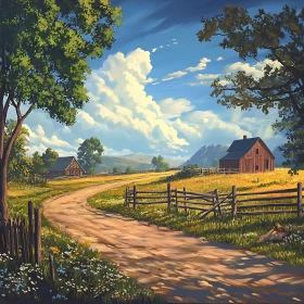 Rustic Farm Scene with Cloudy Sky