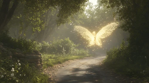 Glowing Angel Over Forest Path