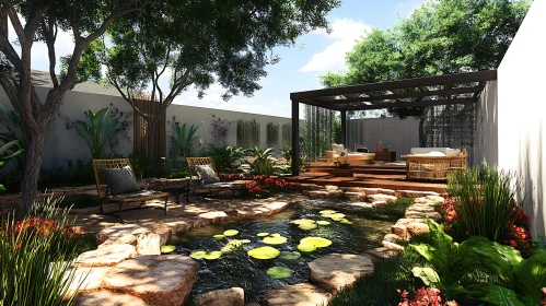 Serene Backyard Pond and Garden Design