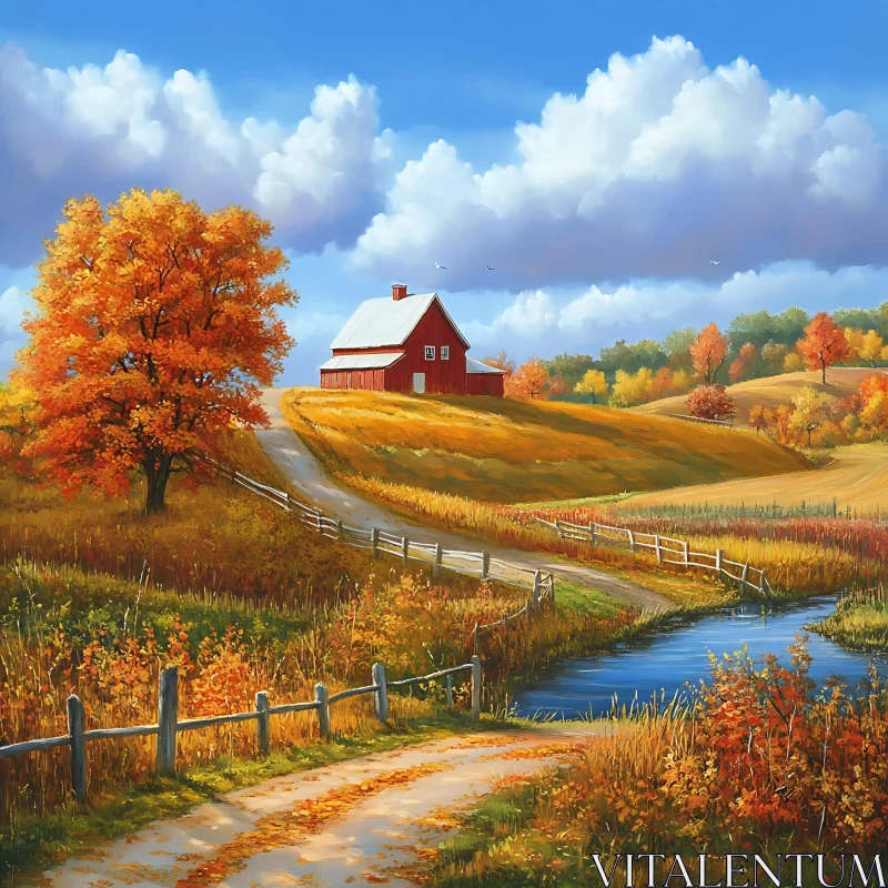 AI ART Scenic Autumn Countryside with Red Barn