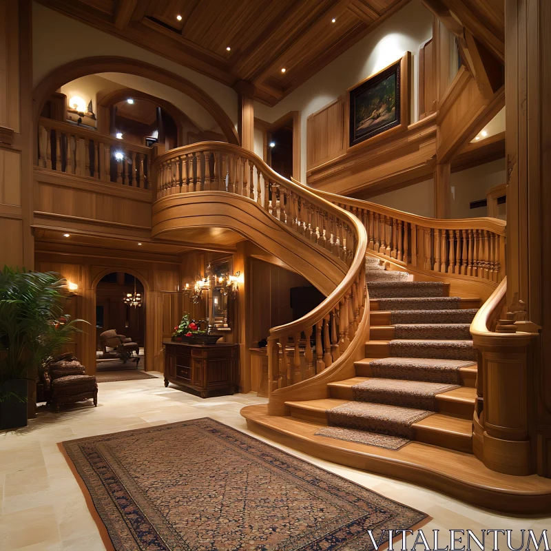 AI ART Grand Wooden Staircase Interior