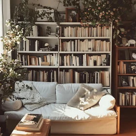 Cozy Reading Room with Books and Plants