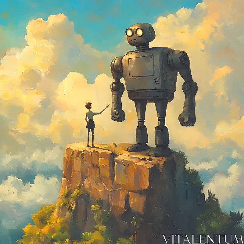 Robot and Girl Friendship Art AI Image