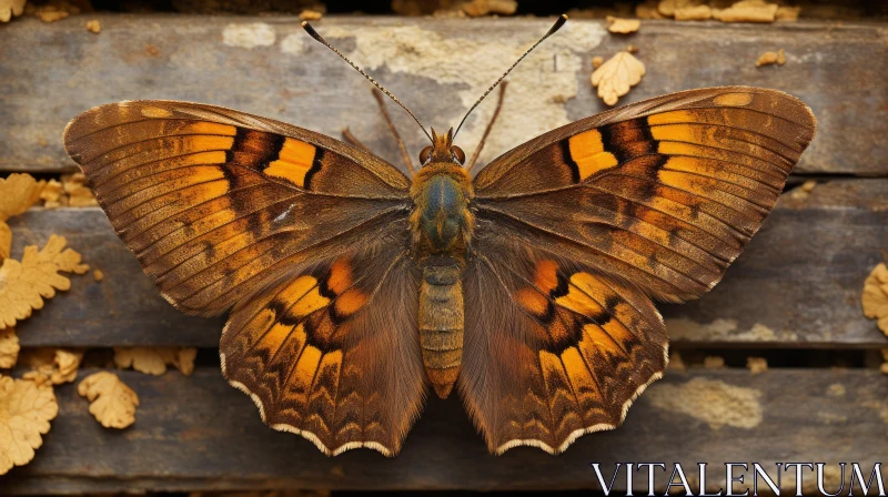 Bronze Butterfly on Wood - A Study in Nature's Symmetry AI Image