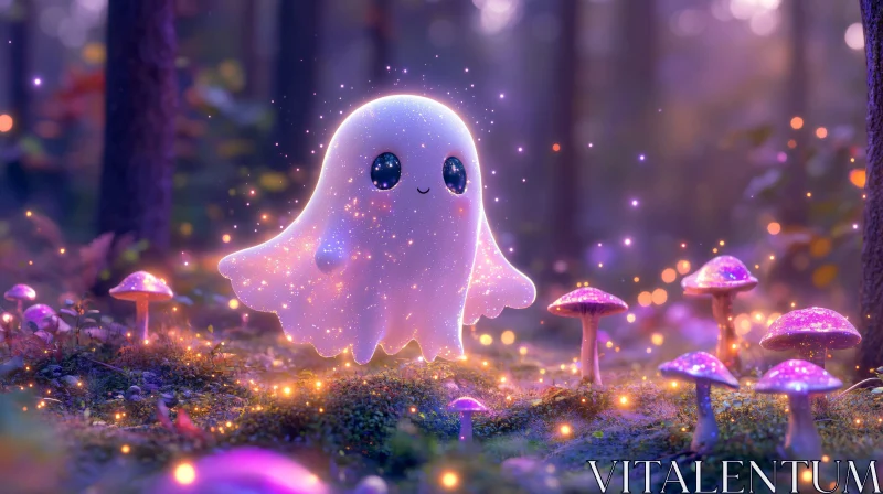 Whimsical Ghost in Mushroom Glade AI Image