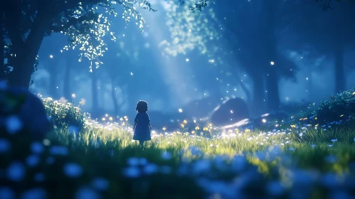 Child in mystical flower field