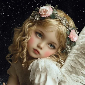 Heavenly Child with Floral Crown and Wings