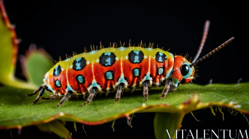 Colorful Caterpillar on Leaf - Nature's Chromatic Harmony AI Image