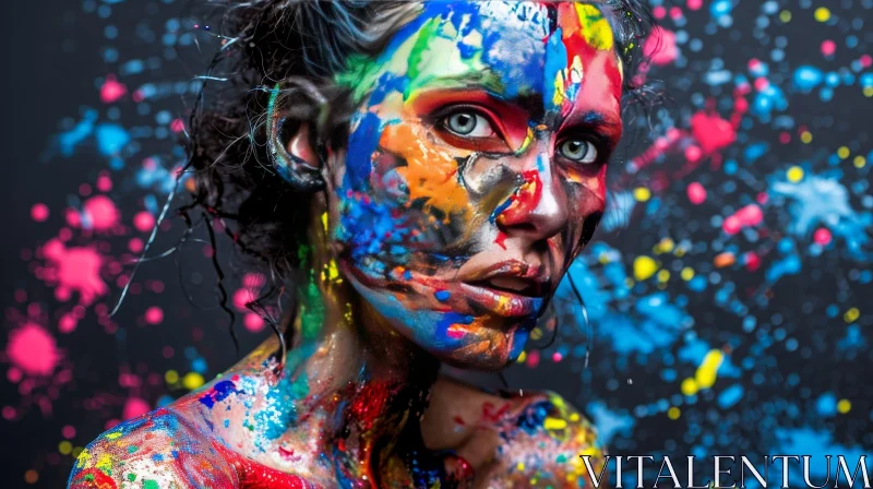 Colorful Face Paint Portrait of a Young Woman AI Image