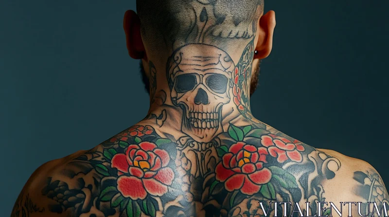 Detailed Skull and Floral Tattoo Design AI Image