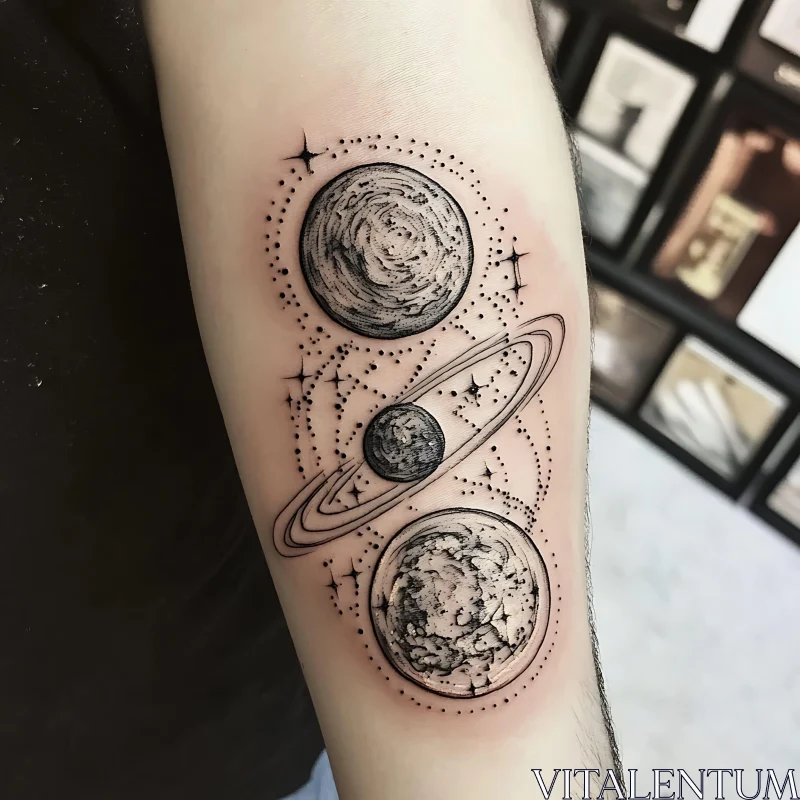 Stunning Space-Themed Tattoo on Forearm AI Image