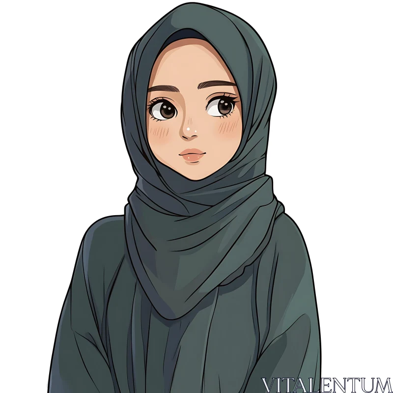 Stylized Woman in Hijab Artwork AI Image