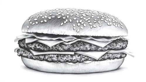 Detailed Black and White Cheeseburger Art